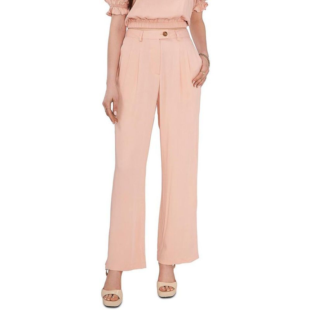 1.State Womens Pink Front Pleat Straight Dressy High-Waist Pants Trousers NWOT